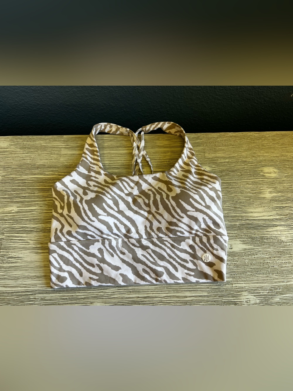LIKE NEW!!! Astoria Zebra-Print Crop Tank Top with Crisscross Back - Taupe/White